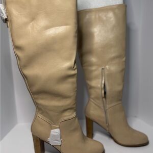 JustFab Beige Heeled Knee-High Boots